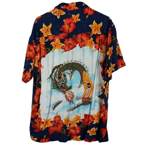 Vintage Red Dragon Hawaiian Shirt By Kennington L Floral Surf Print Short Sleeve - Picture 8 of 8